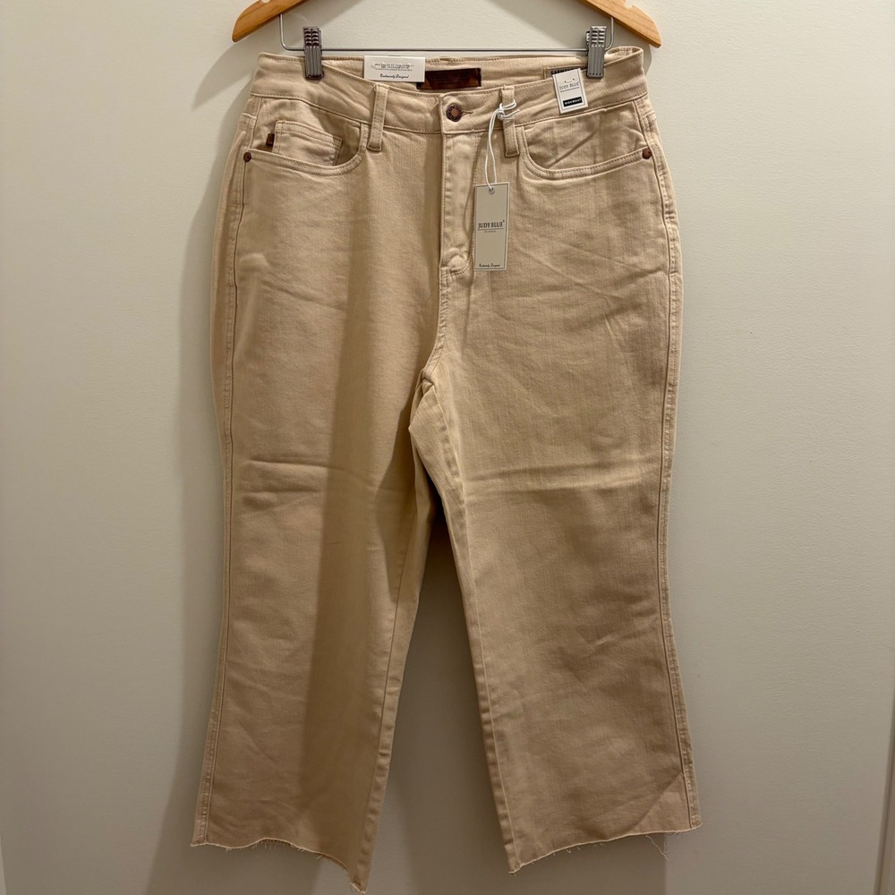 Judy Blue Bone High Waist Wide Leg Crop Raw Hem Jeans JB88802 C-CO Mens 14W